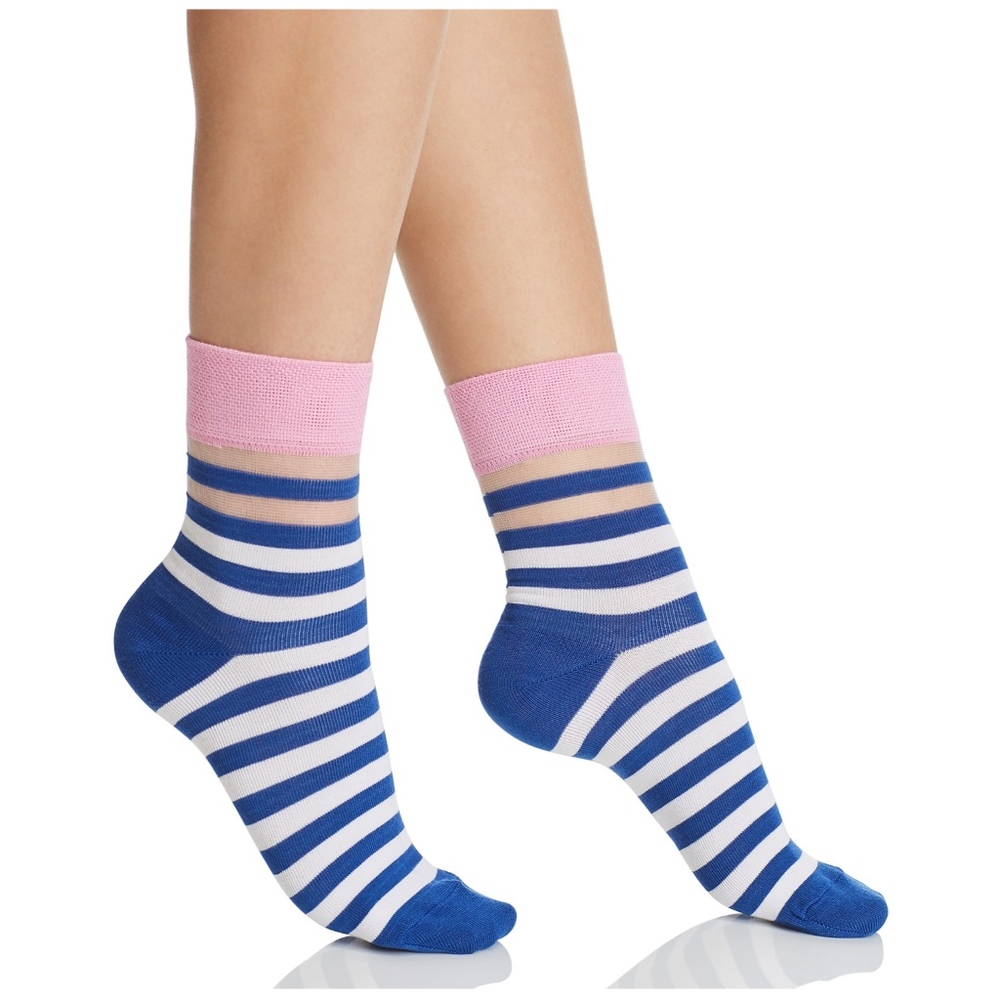 NWT Happy Socks Striped Mesh Blue White Pink